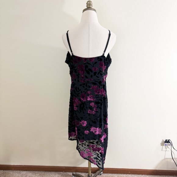 NWT Lulus Black/Purple Floral Velvet Burnout Cocktail Dress XL Asymmetrical Hem - Picture 6 of 9